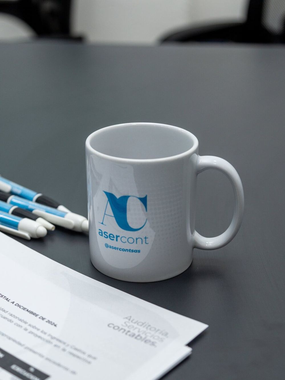 Asercont brand detail at the office